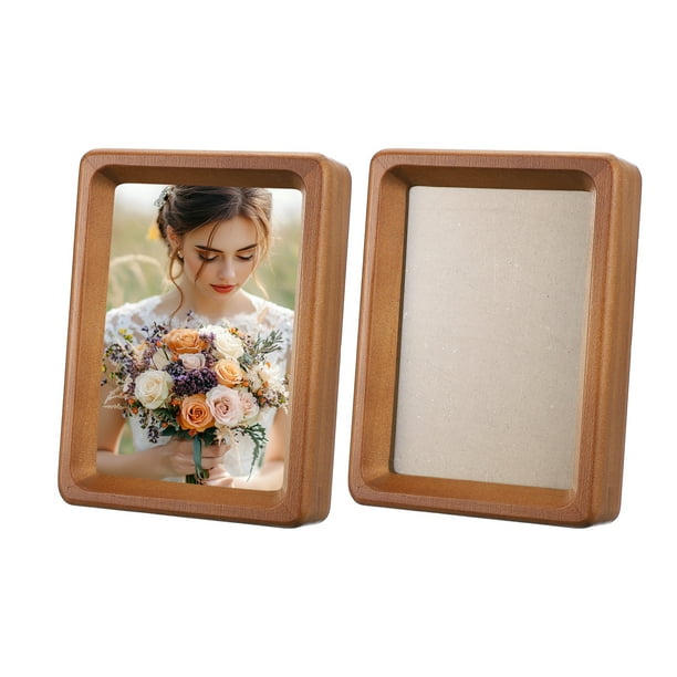 Marcos de fotos de madera natural de 4 x 5 pulgadas, 2pcs Mini marco de acabado de madera para exhibición en escritorio y montaje en pared, color teca