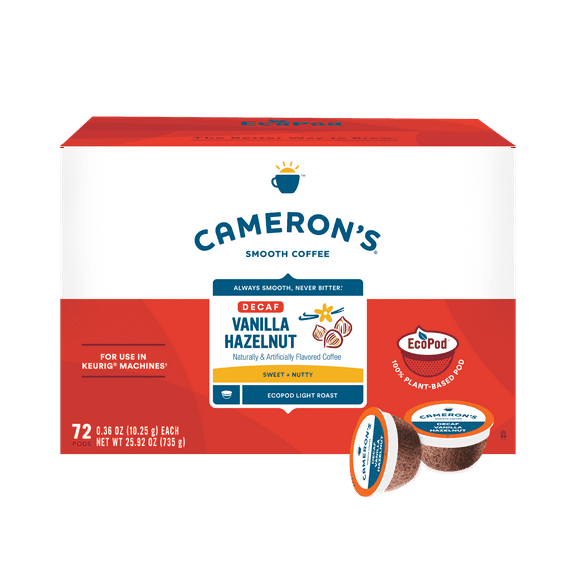 Cameron's Coffee Decaf Vanilla Hazelnut Light Roast Coffee EcoPods- 72 ct