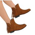 thumbnail image 4 of Viluyesy Ankle Boots for Womens, Suede Tassels Wide Calf Flat Heels Comfort Western Booties Brown US7.5, 4 of 9