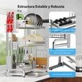 thumbnail image 4 of Escurridor de Trastes Acero Inoxidable 3 Niveles, Escurridor de Trastes sobre Fregadero, Largo Ajustable Entre 63 y 96cm, Grande Estante de Almacenamiento de Cocina Multifuncional, 4 of 7