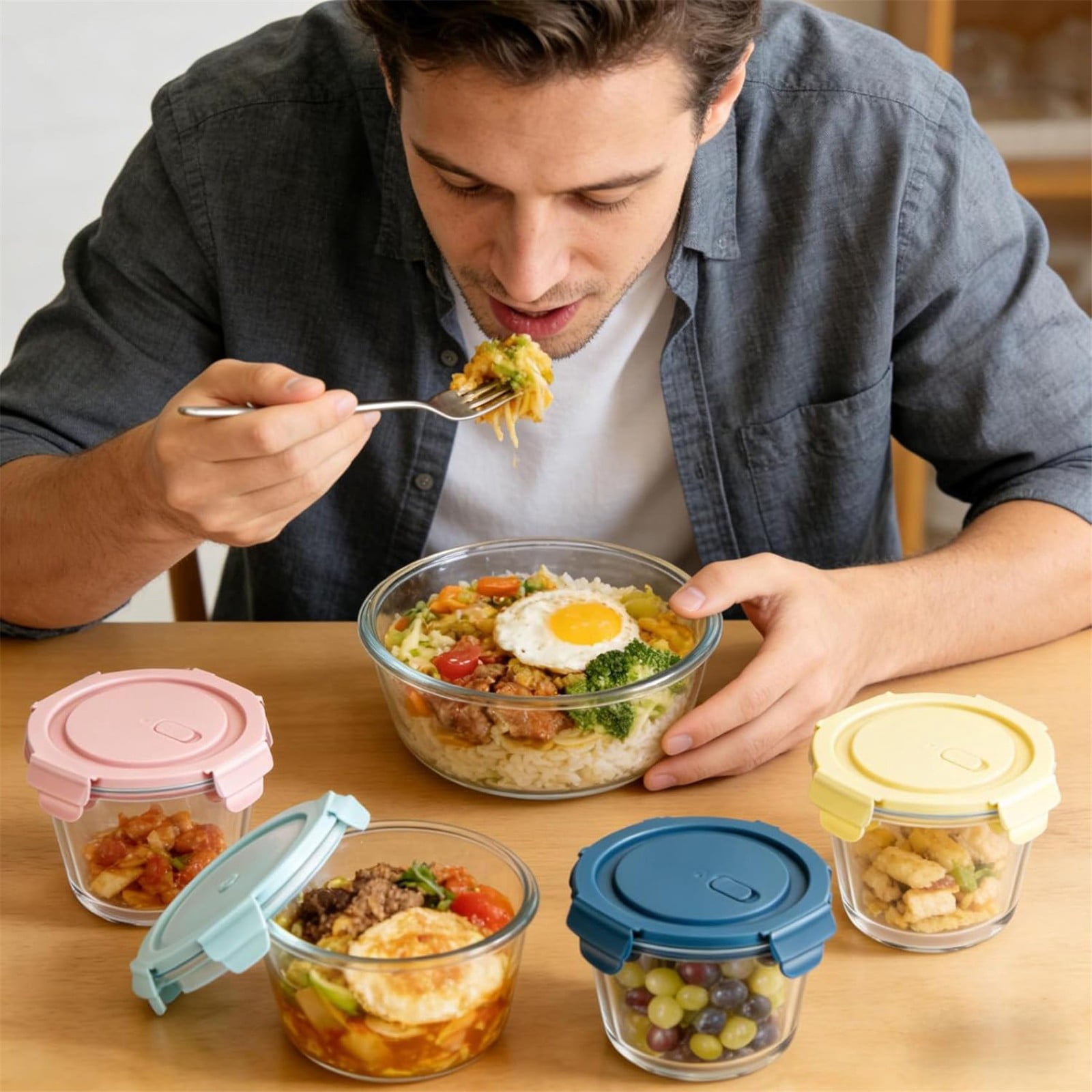 25oz Glass Soup Storage Containers with Airtight Lids, Round Durable Glass Food Prep Bowls Meal Prep Containers for Lunch Salad Leftovers Microwave Freezer Oven Dishwasher Safe, 1Pc(Brown,5x5x4.5")