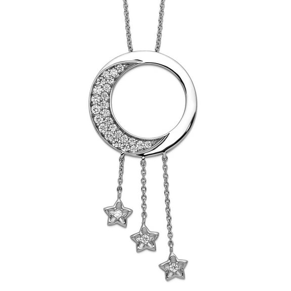 925 Sterling Silver Polished Spring-Ring Cubic Zirconia Necklace 18 Inch Pendant Necklace for Women