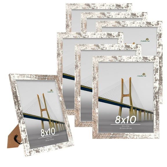 Scholartree 7 Pack 8x10 Picture Frame Rustic Photo Frame Set for Wall or Tabletop Display, White