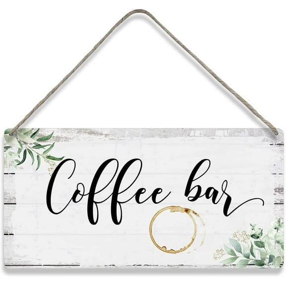 Coffee Bar Kitchen Home Wall Decor Wooden Signs Rustic Hanging Wall Plaque Sign Decoration Kitchen Cafe Present 10x5 Inch