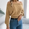 thumbnail image 2 of BOOMNY Women's Sweaters Long Sleeve Sweaters for Women Solid Color Jacquard Off Shoulder Warm Knit Pullover Trendy Tops 2025 Fall Winter Knitwear, 2 of 5