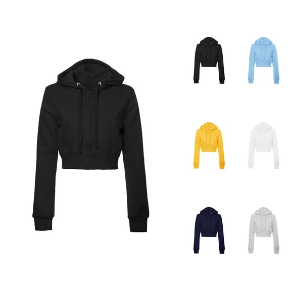 Croped Hoodie for Women 2025 Fall Winter Long Sleeve Plain Zip Up Hooded Sweatshirt Cropped Jacket Coat Outerwear