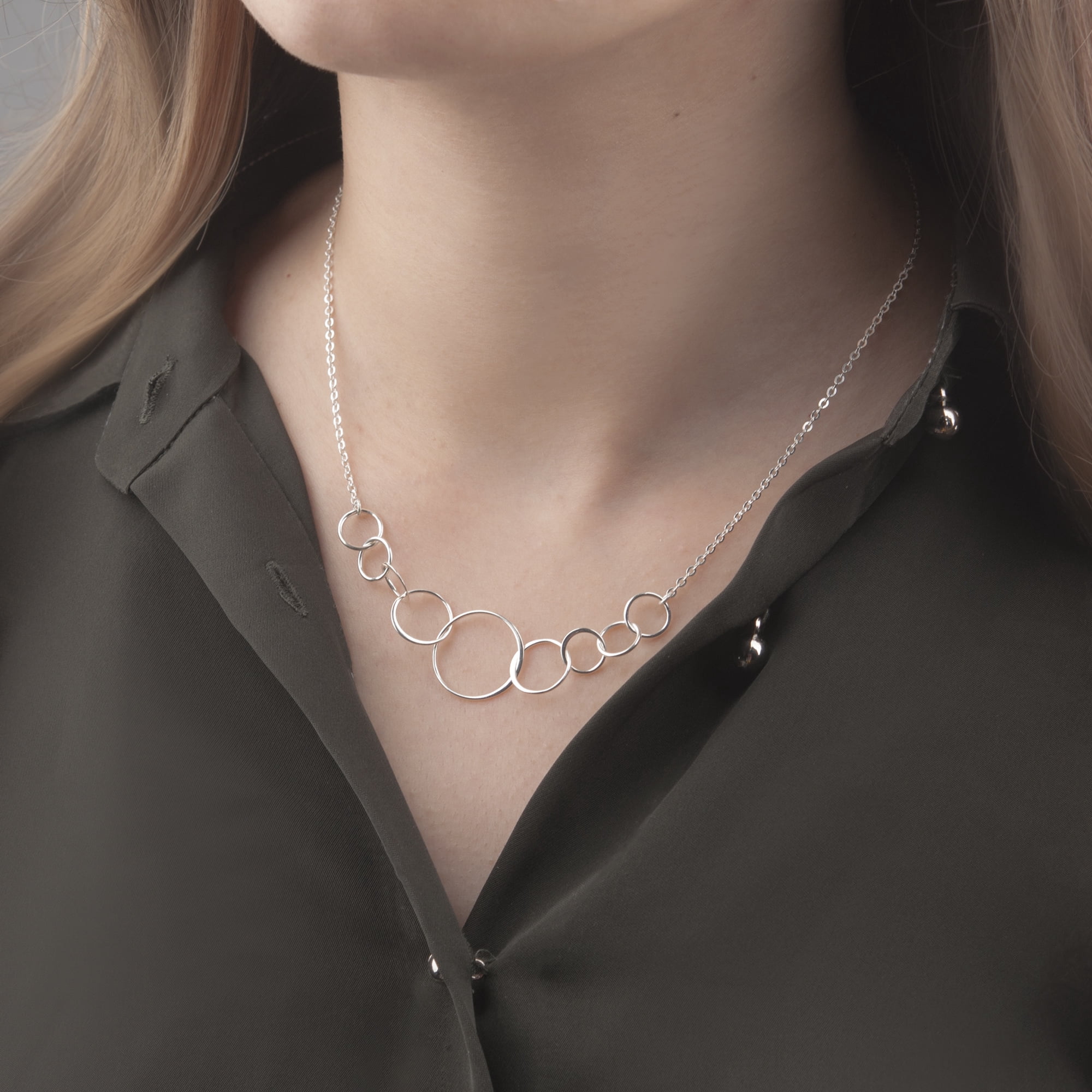 Anavia 90th Birthday Gift for Nana, 925 Sterling Silver 9 Flat Circles Necklace, Ninetieth Birthday Gift for Grandma -[Custom Name]