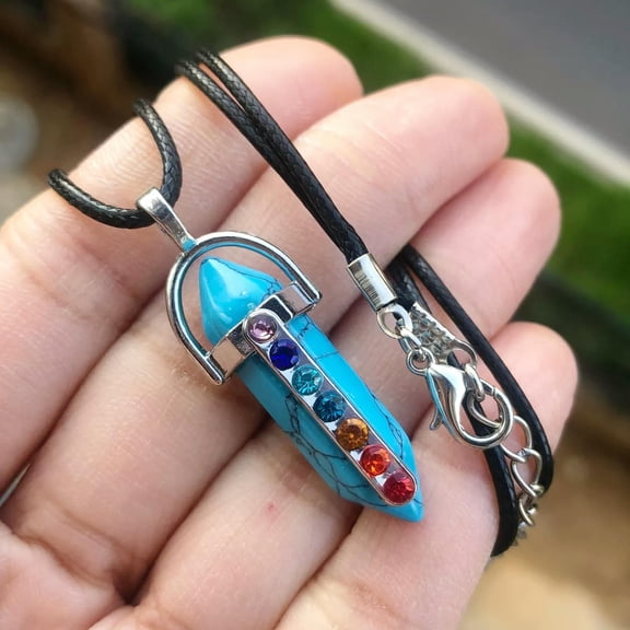 QQTDFG 1pcs Turquoise Blue Stone Hexagon Pillar 7 Chakra Crystal Bullet Necklace-default