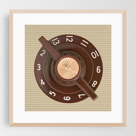 Vintage TV Channel Selector Knob - Photography Vintage Mid-Century Modern Retro Geometric Industrial Kitchen Decor Pattern Oak Framed Wall Art Print 20 x 20 inches