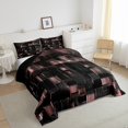 thumbnail image 3 of Black and Light Pink Comforter Set Modern Geometric Bedding Comforter Sets Gradient Neon Cubes Queen Quilt Set Girls,Abstract Square Grid Duvet Insert Geometry Lattice Wall Brick Decor, 3 of 5