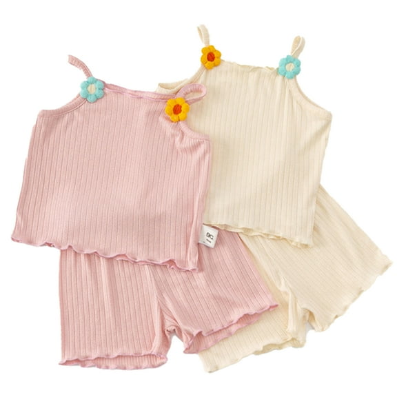 LYMAYTER Kids Baby Girls Tank T-Shirt Outfit Toddler Floral Cotton Short Sleeve Tees Tops and Shorts Set for 2m-4 T Summer Cotton 2PCS
