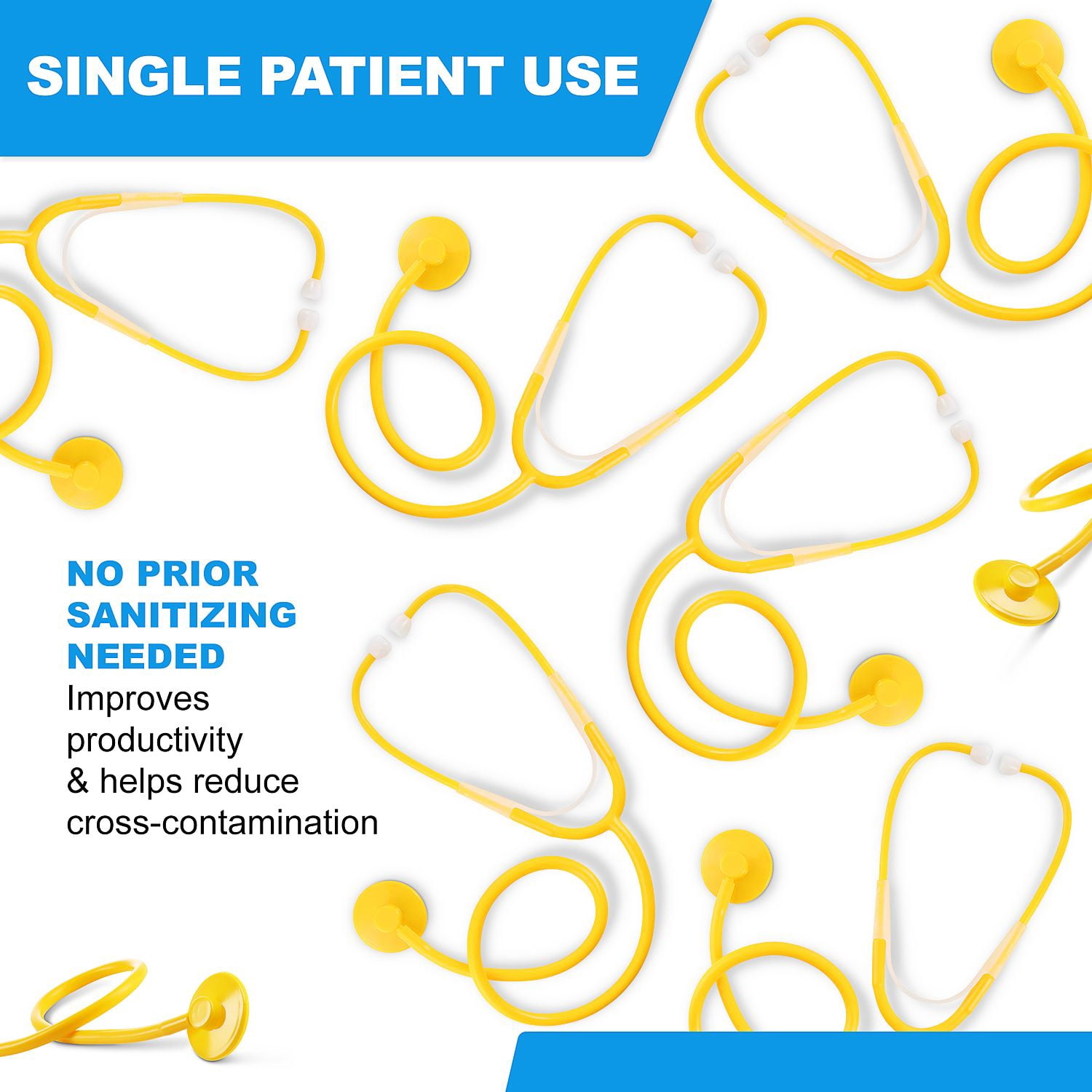Primacare DS-9294 Pack of 10 Yellow Disposable Stethoscopes with Sound Sensitive Chestpiece and 22 PVC Tubing | Single Patient Use Ultra Lightweight Stethoscope for Home, Education, Doctors, Nurses