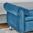 thumbnail image 5 of Velvet Storage Bench with Crystal Buttons and Pillow, 62.2-Inch Ottoman with Safety Hinge Design for Bedroom and Living Room, Blue, 5 of 7