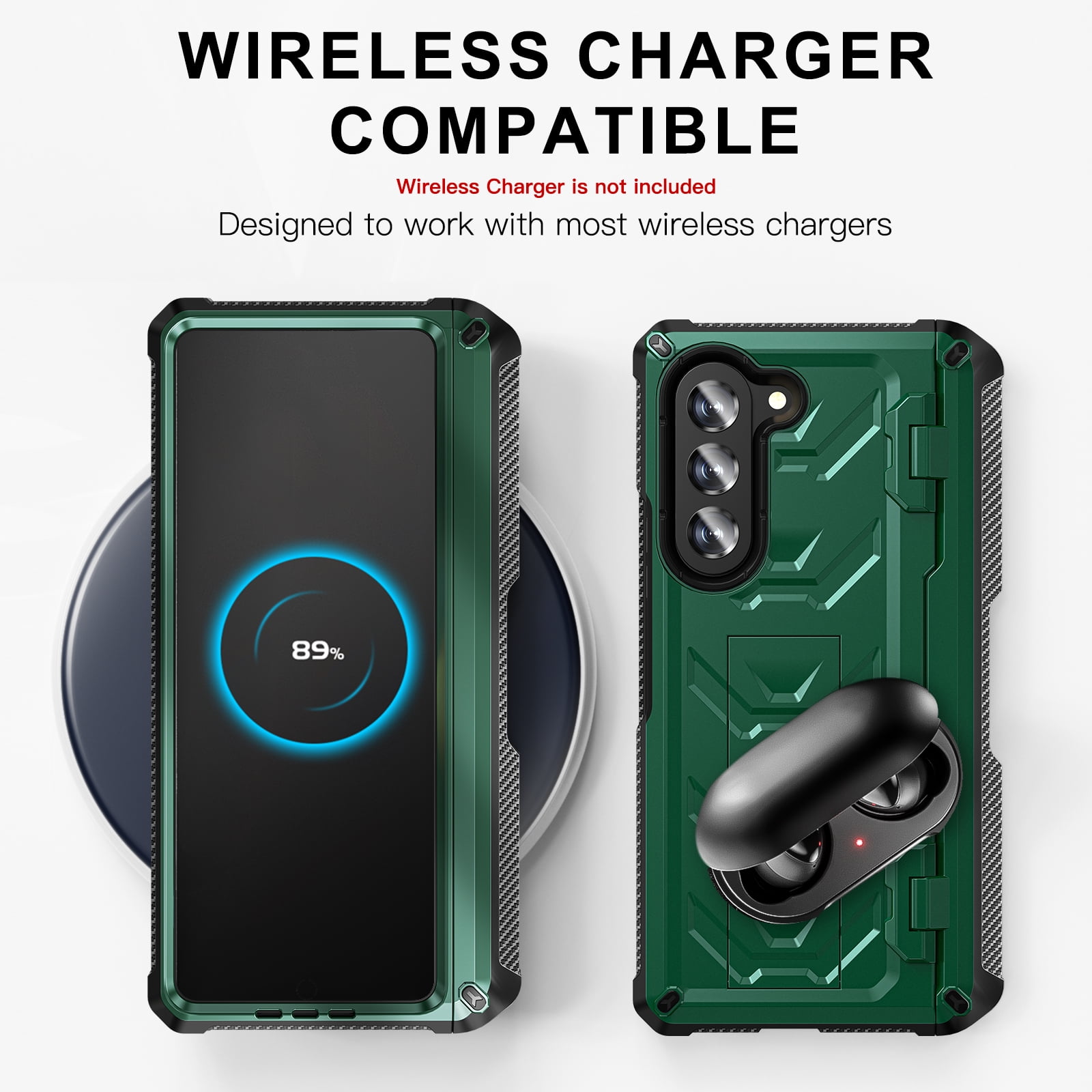 ELEHOLD Rugged Phone Case for Samsung Galaxy Z Fold 5 with Built-in Screen Protector Hidden Kickstand Pen Slot Heavy Duty Full Body Shockproof Case for Samsung Z Fold5 2023,Armygreen