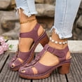 thumbnail image 6 of Bkhluea Women Floral Cutout Closed Toe Block Heel Sandals Hook And Loop Strap Footwear For Casual Walking Outdoor Daily, 6 of 7