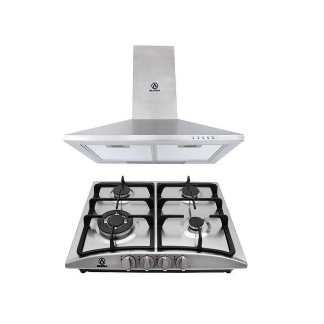 Combo Asís Supra Parrilla de Empotrar 4 Quemadores en Acero Tech con Campana de Pared CM-60