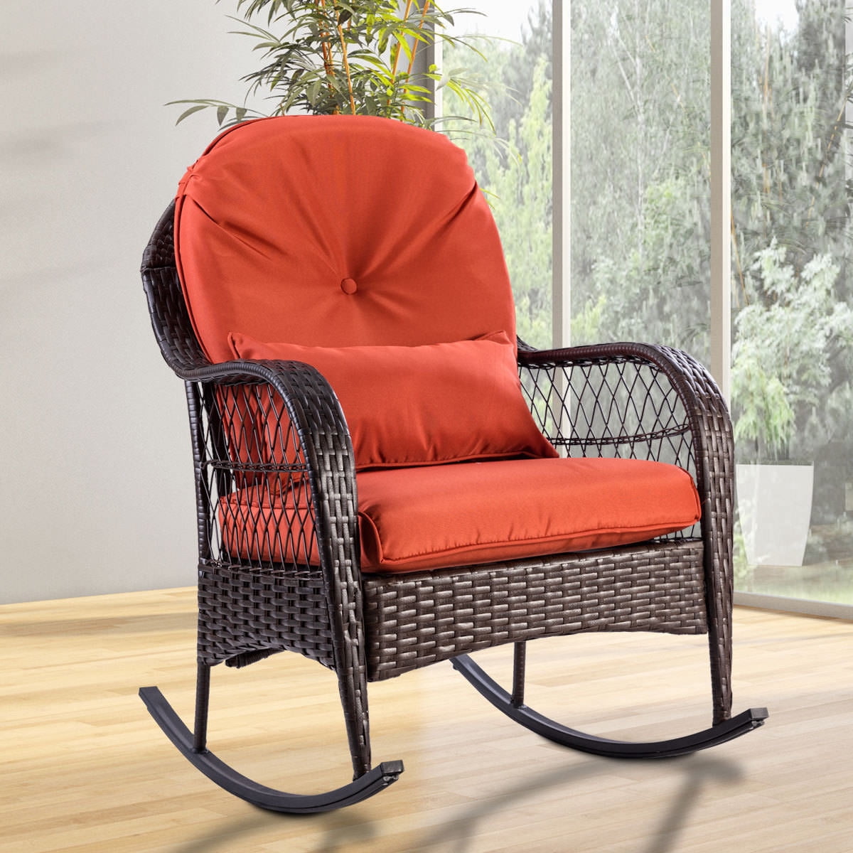 Costway Outdoor Wicker Rocking Chair Porch Deck Rocker Patio Costway Outdoor Wicker Rocking Chair Porch Deck Rocker Patio Furniture W Cushion Com