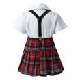 thumbnail image 4 of Alvivi Girls School Uniform Short Sleeve Shirt Plaid A-line Skirt with Suspenders Bowknot Tie Set White 14, 4 of 8
