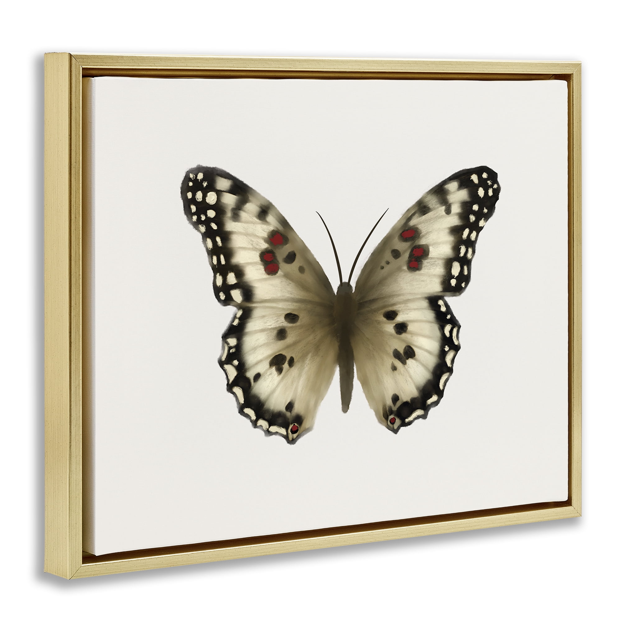Stupell Industries Tan Symmetrical Butterfly Animals Painting Gold Floater Framed Canvas Art Print Wall Art, 21 x 17