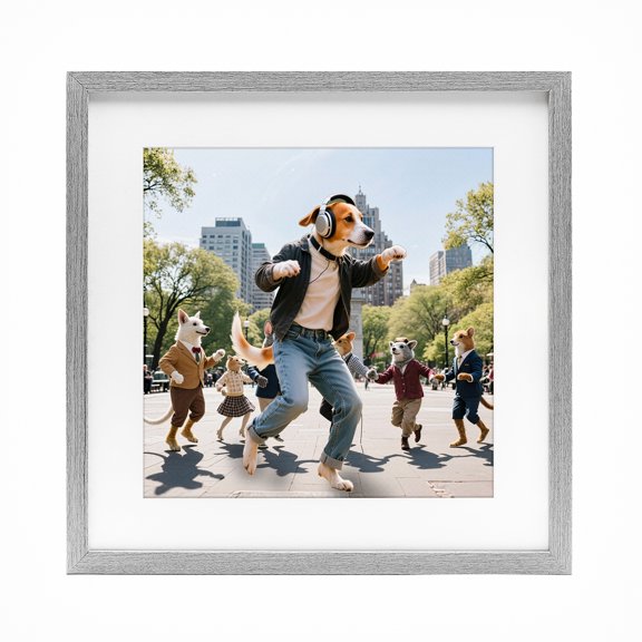 Stupell Industries Traditional Stylish Dog Dancing in Park Gray Framed Print Under Glass, 16 x 16, by CAD Designs