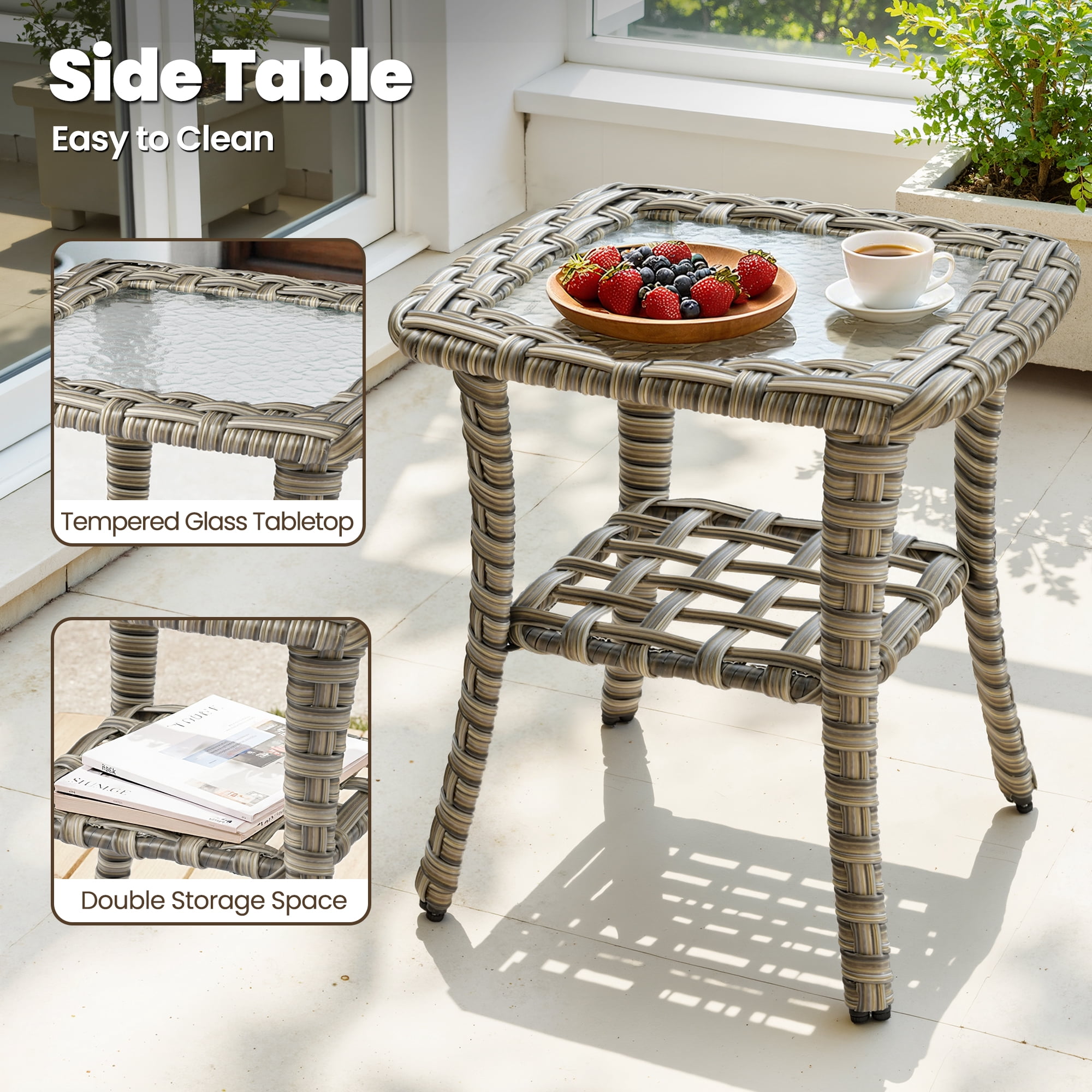 Toject 9 Pieces Patio Furniture Set Outside Furniture Wicker Patio Conversation Set with Swivel Chairs, Outdoor Furniture for Garden, Beige