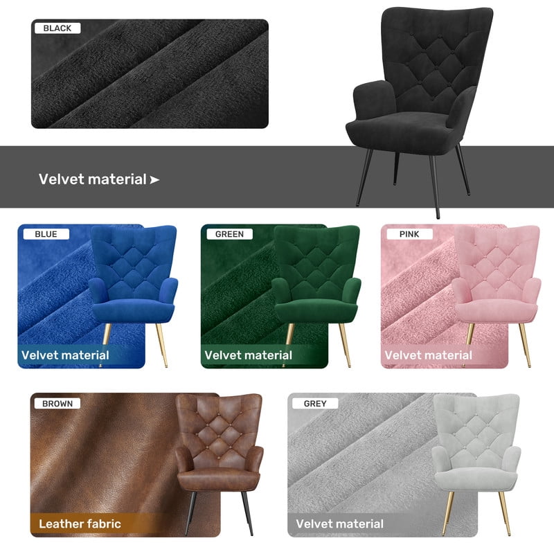 Hawsaiy High Back Velvet Accent Chair Set of 2 with Metal Legs, Modern Mid Century Armchair, Wingback Reading Chair for Bedroom Living Room,Black