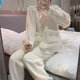 thumbnail image 5 of Conjunto de pijama de lana para mujer, ropa de dormir cálida de invierno, pantalones lisos de Piiama, 2 piezas, ropa de noche con bolsillo, traje de casa con cuello cuadrado, nuevo, 5 of 5