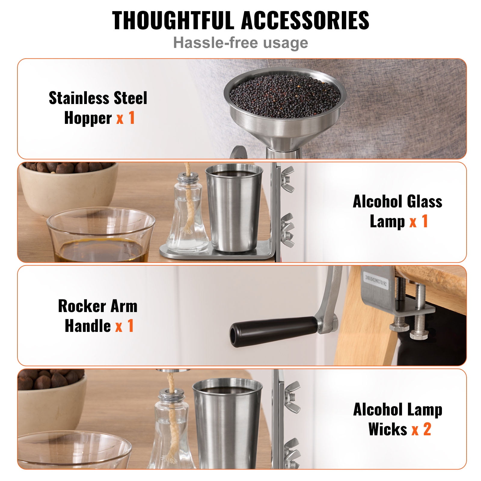 KFFKFF Hand-Operated Oil Press, Durable Stainless Steel Oil Extraction Device, Easy-to-Clean Detachable Press Mechanism, Ideal for Home Use, Suitable for Peanuts, Sesame, Rapeseed, Tea Seeds