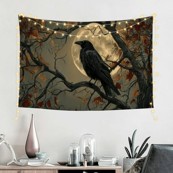 FCXZI  Halloween Gothic Tapestry, Halloween Black Raven Tapestry Wall Hanging, Dark Academia Halloween Black Crow Wall Art Blanket for Home Bedroom Living Room Office Decor,  60*40in