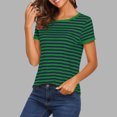 thumbnail image 2 of ClodeEU Women's Short Sleeve Crew Neck Striped T Shirt,Casual Trendy Basic Tee Green,Women's Plus L, 2 of 7