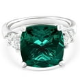 thumbnail image 4 of Pompeii 7.55Ct Green Cushion Emerald & Marquise Three Stone Ring 14k Gold lab Grown, 4 of 6