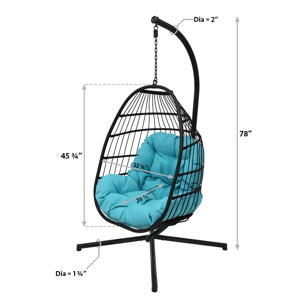 Abble Wicker Hanging Chair Cushion and Stand - Aqua/Black