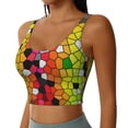 thumbnail image 2 of Fotbe Colorful Tie Dye Stained Glass 1 Pattern Womens' Sports Bra Longline Wirefree Padded with Medium Support Sports Moisture-Wicking Workou Vest,Tank Top-, 2 of 7