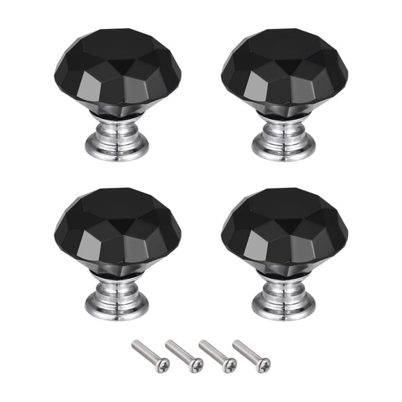 Unique Bargains 40mm Crystal Knobs Drawer Diamond Shaped Black 4 Pack