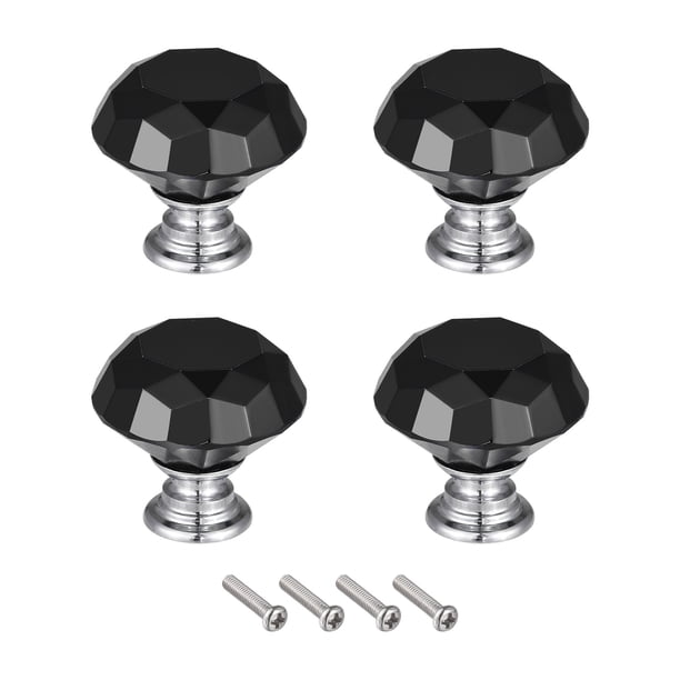 Perillas de cristal de 40mm para cajones en forma de diamante, paquete de 4 en negro