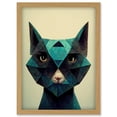 thumbnail image 1 of Fun Geometric Teal Cat Artwork Framed Wall Art Print A4, 1 of 4