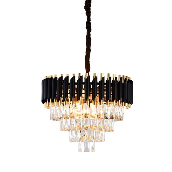 Design Living 8-Light D20" Black And Gold Stainless Steel Chandelier With Crystals