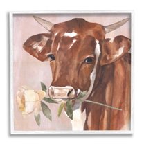 Stupell Industries Romantic Bull Cattle White Rose over Pink, 17 x 17, Design by Annie Warren
