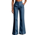 thumbnail image 2 of Women's Striped High Waist Pleated Flare Pants Dress Pants Slim Bootcut Suit Trousers Business Casual office Work Pants with Pockets Blue, 2 of 7