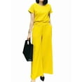 thumbnail image 3 of Women'S 2 Piece Set - Boat Neck Half Sleeve Top & Wide Leg Pants with Pockets, Casual for Work, Travel Yellow 4XL, 3 of 6