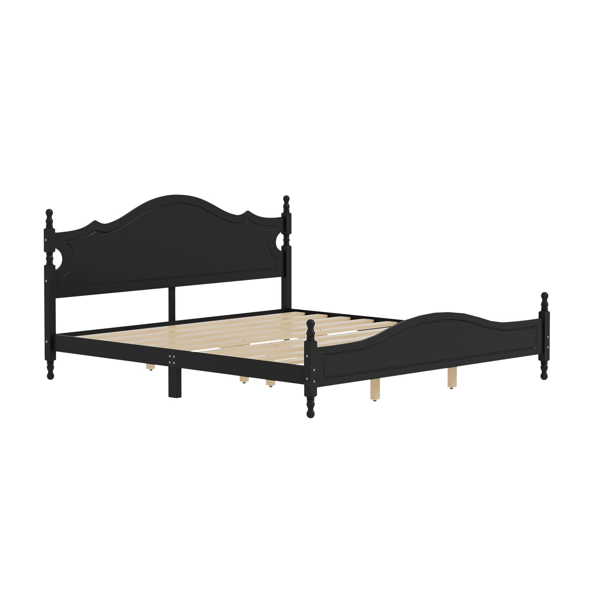 Euroco Wood King Size Platform Bed, Black