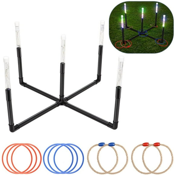 LED Throwing Ring Game Set, Outdoor Yard Game, Outdoor Throwing Game for Family, Glow in The Dark Game for Lawn, Backyard, Camping, Picnic