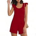 thumbnail image 5 of POIUYTR Women Summer Casual Jumpsuit Loose Ruffle Sleeveless Romper Vacation Straight Leg One-Piece Shorts, 5 of 6