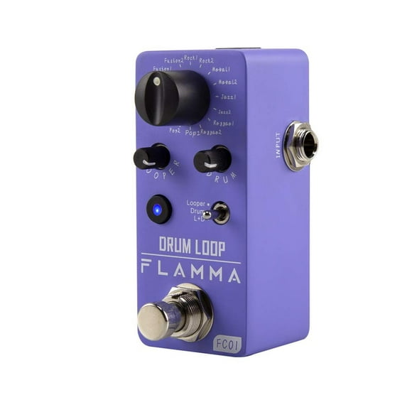 Pedal Looper de Guitarra Flamma FC01 Negro con Máquina de Tambores 2 en 1