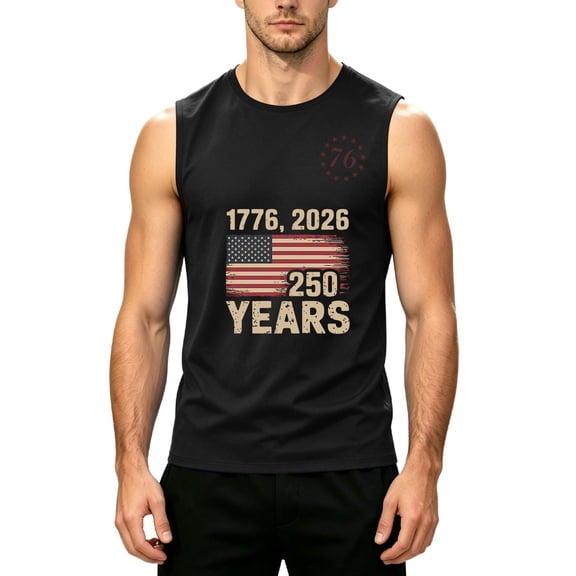 Fabrcox S-5XL 250 Anniversary USA Tanks Tops Men 1776-2026 Flag Print 4th of July Men Sleeveless Shirt Independence Day Freedom Patriotic Men's T-Shirts Graphic