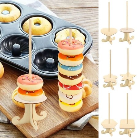 

Tuelaly 1 Set Donut Display Stand Creative Shape Reusable Smooth Edge Burr Free Wide Application Easy Assembly Wood Food Grade Dessert Donut Holder for Bakery