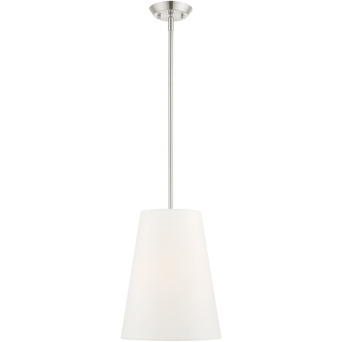 1 Light Brushed Nickel Shaded Chandelier with Hand Crafted Off White Fabric Hardback Shade