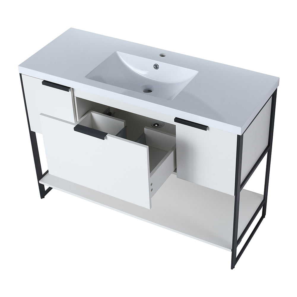 Kepooman 47" Modern Floating Bathroom Vanity, Free Standing Cabinet with Doors and Drawer, White Straight Grain Kepooman 47" Modern Floating Bathroom Vanity, Free Standing Cabinet with Doors and Drawer, White Straight Grain