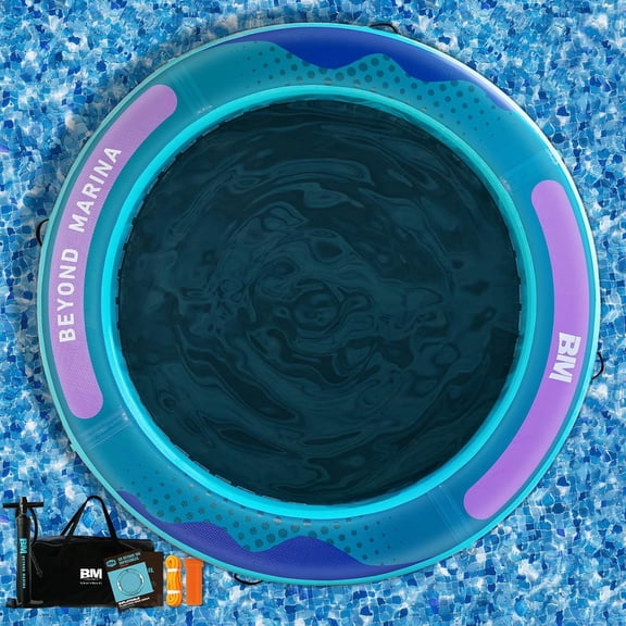 Inflatable Water Hammock with Mesh Floating Dock, Heavy Duty River Float 8' x 6', Dark Blue