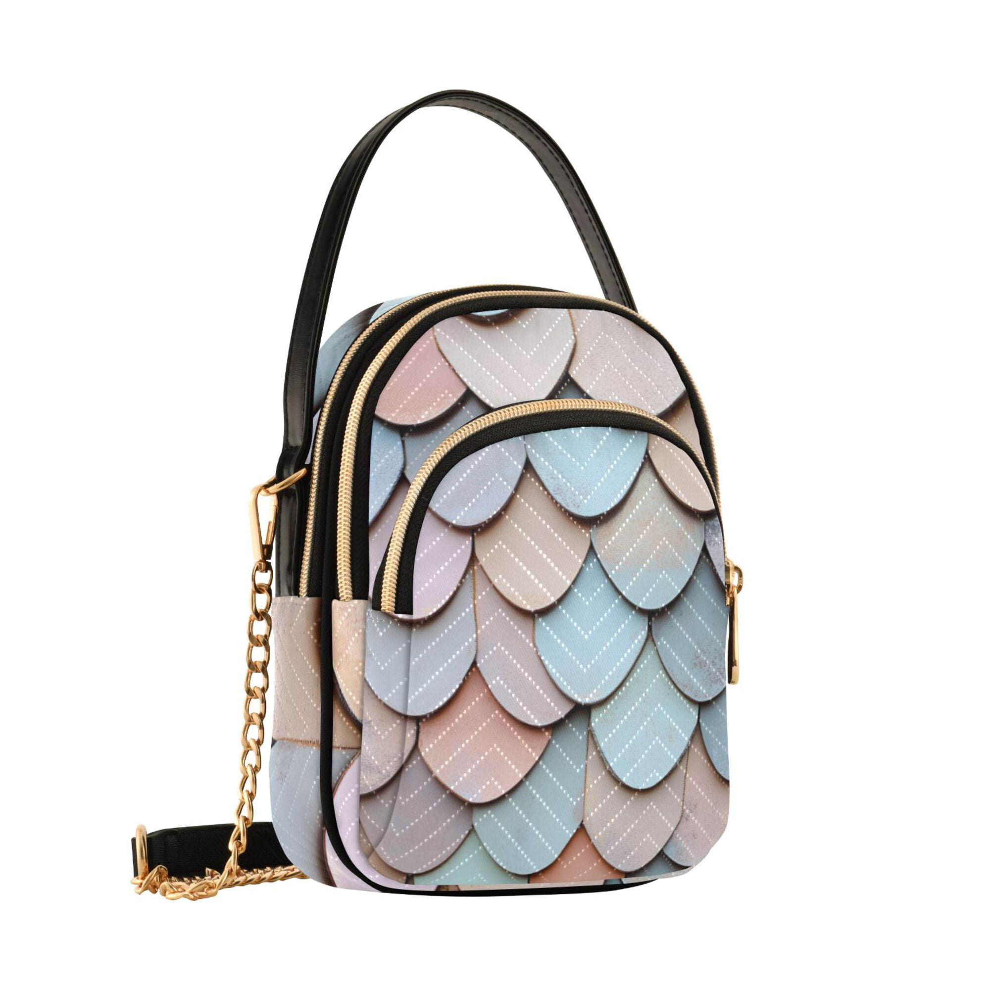 FORMRS Crossbody Bag for Women Quilted Travel Shoulder Cell Phone Purse with Chain Strap Handbag, Blue Shimmering Pattern